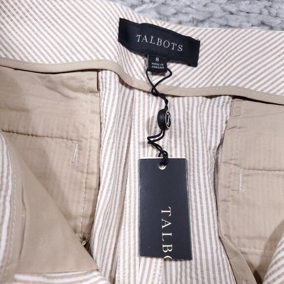 FLAW Talbots Women's Striped Seersucker Beige White Tan Striped Bermuda Shorts 8 - Picture 9 of 12